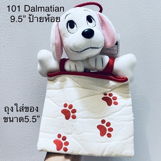 ตุ๊กตา ถุงใส่ของ แบบแขวน สุนัข 101 Dalmatian มือสองป้ายห้อย Walt Disney ขนาด9.5” ถุงขนาด5.5” งานSEGA1999 ลิขสิทธิ์แท้