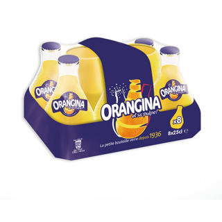 Orangina 250ml x 8 ขวด | ออเรนจินา เครื่องดื่มรสส้มโซดาผสมเนื้อส้ม