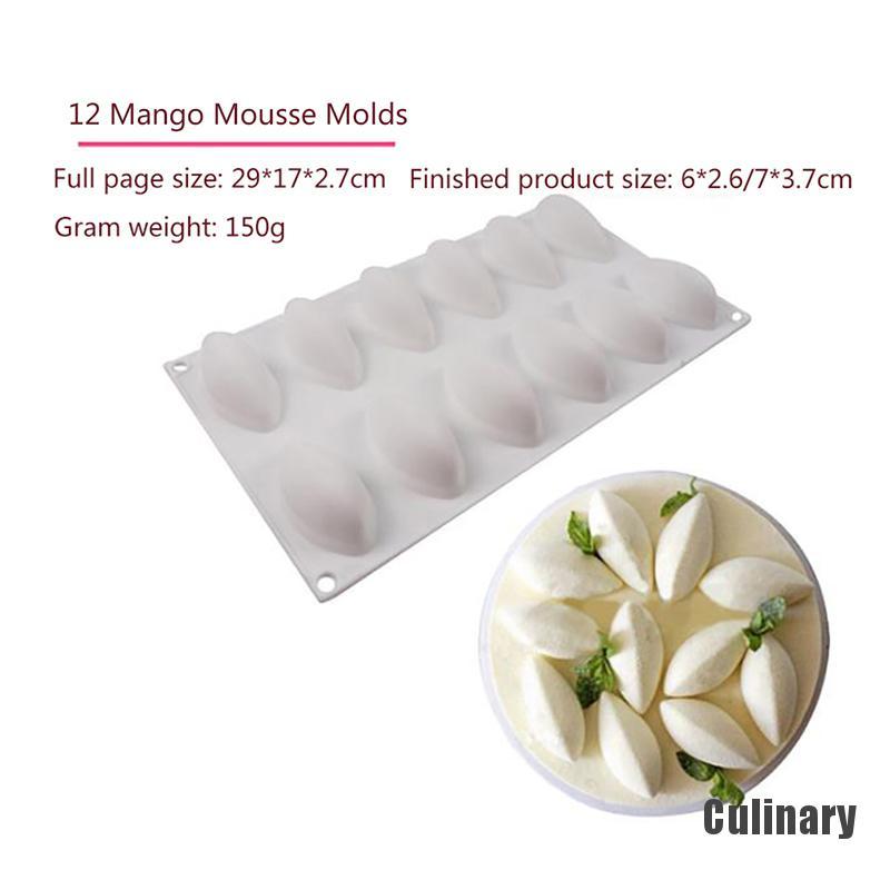 [Culinary] 12 Cavity Silicone Cake Fondant Mold Form Quynelle Shaped Mould Mousse Cake Tool