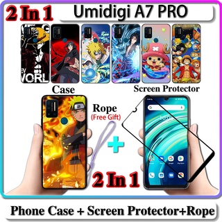 2 IN 1 เคส Umidigi A7 PRO เคส พร้อมกระจกนิรภัยโค้ง ป้องกันหน้าจอ เซรามิค นารูโตะ และการออกแบบ One Piece