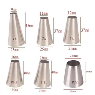 หัวบีบครีมเค้ก หัวบีบแบบกลม หัวบีบสแตนเลส เบอร์ 1A,2A,3A R16L R18L R20L R22L หัวบีบกลม Round Tubes