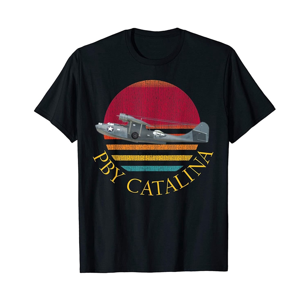 กราฟิกพิมพ์ Ww2 Planes Pby Catalina Flying Boat Seaplane เสื้อยืดแฟชั่นผ้าฝ้าย