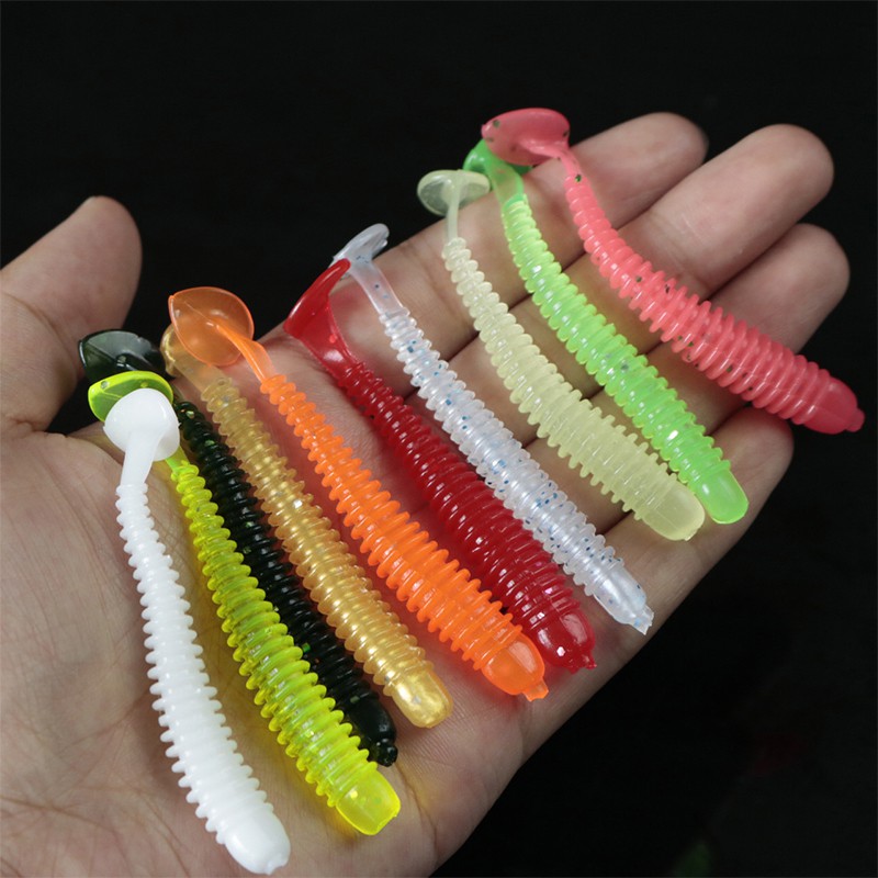 Tackle Soft Lure อุปกรณ์ตกปลาลอยพลาสติก Buzz เหยื่อ SwimBit Tubifex หนอน T หาง 10pcs Soft Worm สําหรับตกปลา