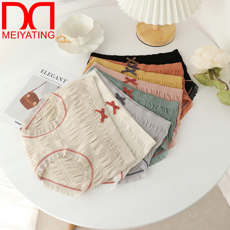 MYT195(New product) กางเกงในรุ่นใหม่ น่ารัก So cute ขอบเอวแต่งโบว์ ขอบขาลูกไม้ สีสันสดใส ผ้านิ่มมาก ยืดได้ถึง 42 นิ้ว