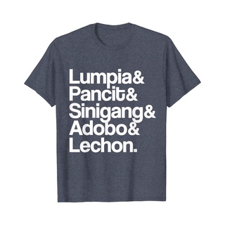 เสื้อยืดคอกลม แขนสั้น พิมพ์ลาย Filipino Food Lumpia Pancit Sinigang Adobo Lechon สไตล์ฮิปฮอป คุณภาพสูง พลัสไซซ์ แนวสร้าง