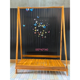 ราวแขวนผ้า สีสัก ขนาดกว้าง 100 cm สูง 150ราวพับ ราวตากผ้า ราวแขวนผ้าไม้สัก
