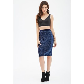 🔥Sale🔥 Forever21 Blue sequin pencil skirt: กระโปรงเลื่อมทรงดินสอ สีน้ำเงิน