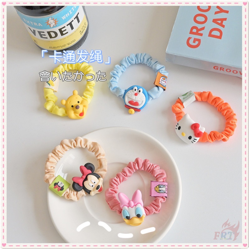 Winnie / Doraemon / Hello Kitty / Mickey / Daisy Duck - ยางรัดผมตัวการ์ตูน 1ชิ้นน่ารัก ชม. หูฟัง แฟชั่นยืดหยุ่นผมเชือก ชม. วงการบิน สายรัดข้อมืออุปกรณ์เครื่องประดับ