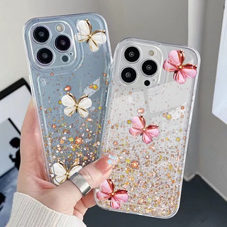 เคสเจล TPU ใส ขอบสี่เหลี่ยม กันกระแทก ลายผีเสื้อ หรูหรา สําหรับ Samsung Galaxy S22 Plus Note 20 Ultra 10 S21 FE S20