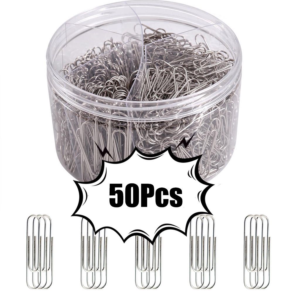 50Pcs Non-skid Silver Steel Antirust/Durable /Reusable Paper Clips （not include box）Organizer Size 29mm For Office / School DIY Handicrafts