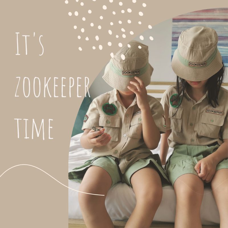 พร้อมส่งจากไทย! ออกแบบและผลิตเอง​ zoo keeper ชุดเดินป่า​ เข้าแคมป์​ เด็ก​ ซาฟารี​ ชุดแค้มปิ้ง ได้3ชิ้น​