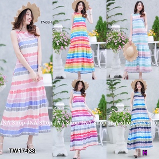 17438 Dress เดรสแขนกุดเรนโบว์ มีกระเป๋าล้วง Rainbow sleeveless dress have pockets