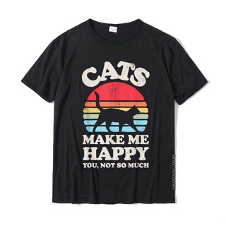 เสื้อยืด   Cats Make Me Happy You Not So Much Funny Cat Retro Vintage T Shirt Normal Latest Tees Casual For Men