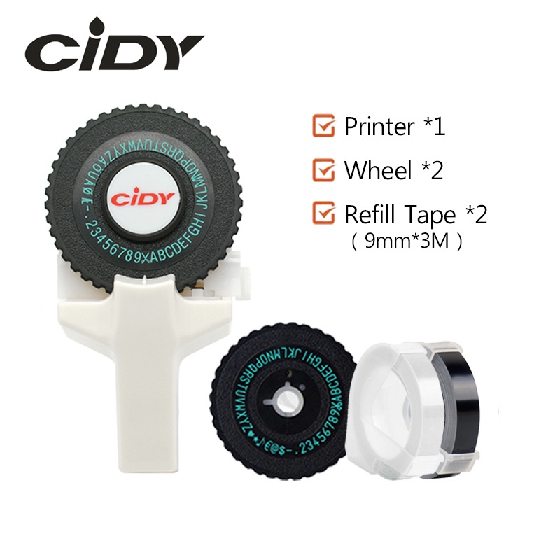 เครื่องทําฉลาก CIDI สีขาวพร้อมเทปเติม 2 ม้วนและเทปฉลาก PVC 2 ล้อสําหรับ Motex 3D เครื่องพิมพ์ฉลากลายนูน