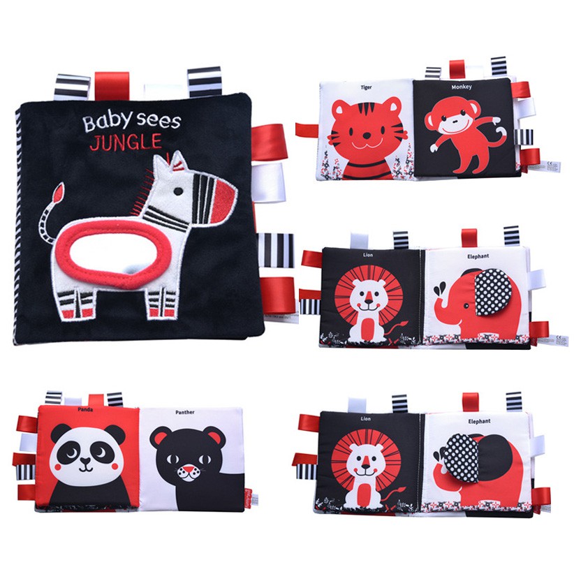 Smart kiddy shop หนังสือผ้า Baby sees : JUNGLE หนังสือผ้า ขาว ดำ แดง ( หนังสือผ้าเสริมพัฒนาการ สำหรับเด็กอ่อน )