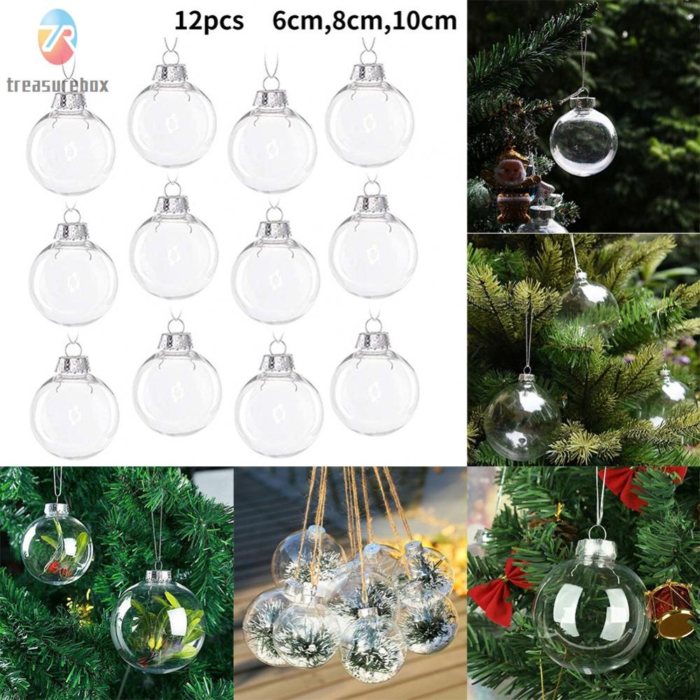 TRSBX12x Christmas Clear Iridescent Glass Baubles Balls Xmas Tree Decor ...