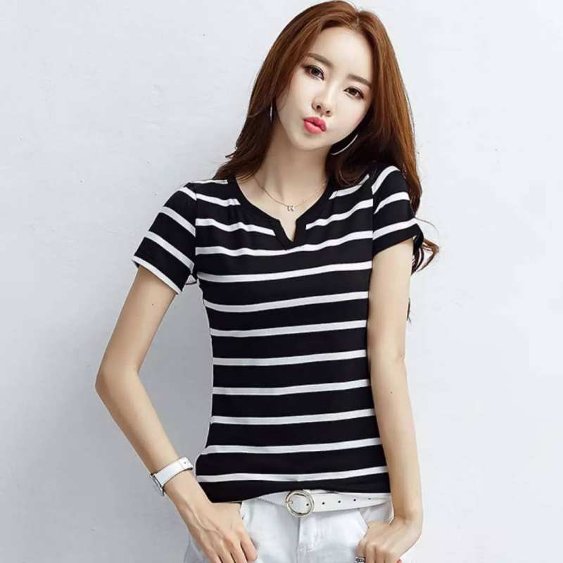 TTOO เสื้อยืดแฟชั่นผู้หญิง ผ้าเนื้อดี ลายขวาง สวยเก๋ สไตล์เกาหลี รุ่น 116