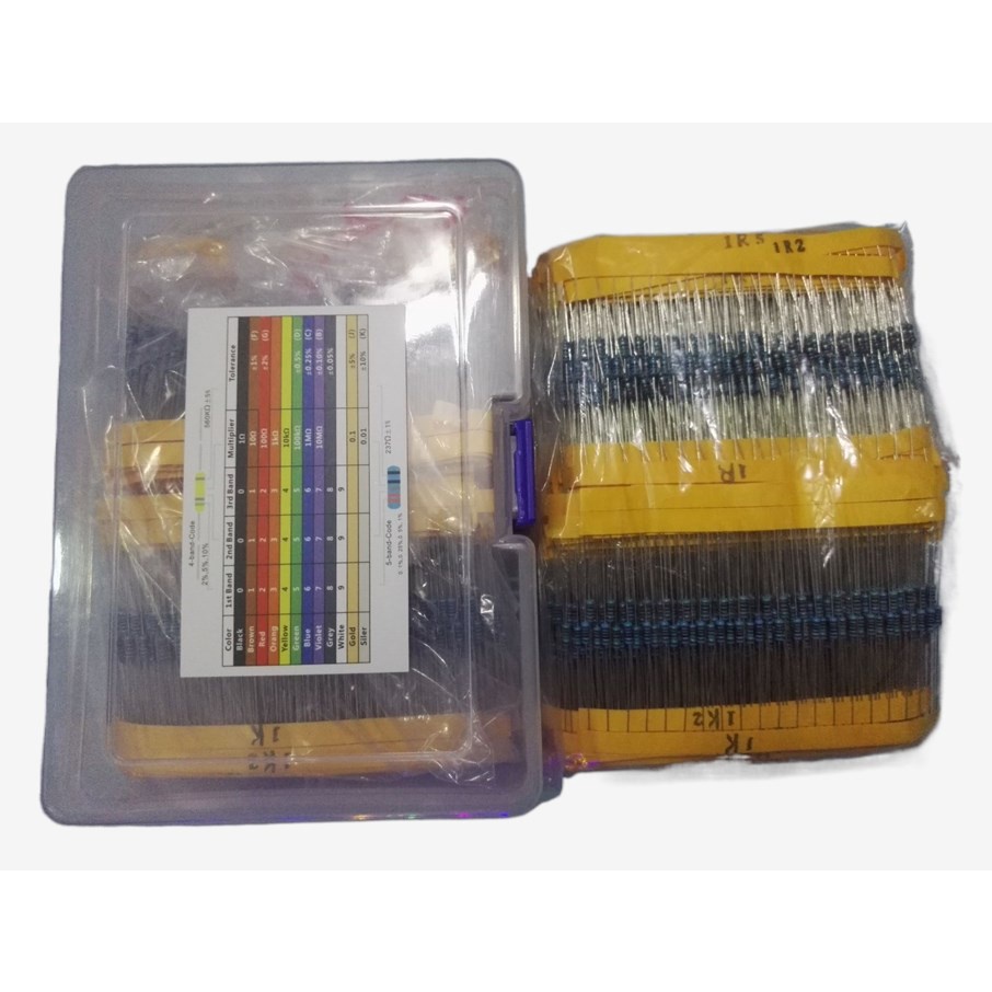 2600PCS = 130Values ​​* 20pcs 1/4W ตัวต้านทานฟิล์มโลหะชุด 1% 0.25W 10K 1K 100R 5.6.7.8.9.0.2 Ohm Ass