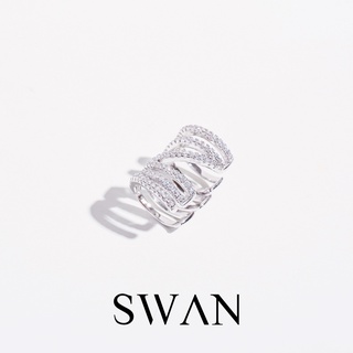 SWAN - Line Pave Cuff ต่างหูหนีบเงินแท้ คล้องหู ไม่ต้องเจาะ ฝังเพชรคิวบิกเซอร์โคเนีย cubic zirconia