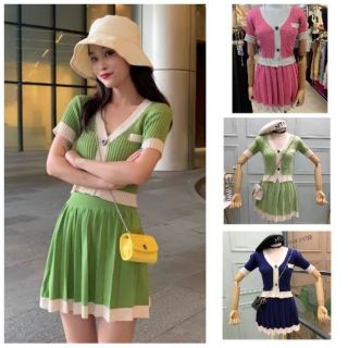 ผ้าไหมพรม​เสื้อ + กระโปรง6013พร้อมส่ง。