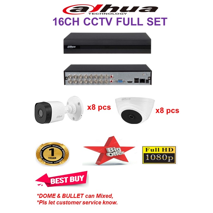 DAHUA 16CH 2MP PACKAGE 16CH 2MP DVR +DAHUA กล้องวงจรปิด 2MP