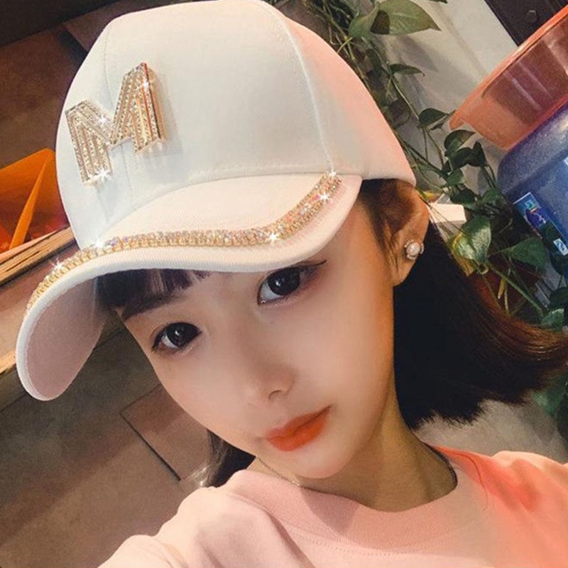 Ygt หมวกเบสบอลลําลอง ป้องกันแดด ประดับเพชร ลายตัวอักษร D/m เหมาะกับฤดูร้อน และฤดูใบไม้ร่วง สําหรับผู้หญิง