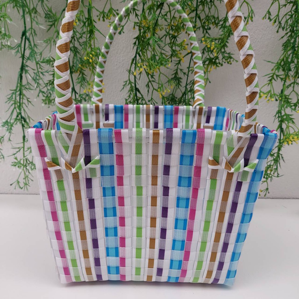 ตระกร้าสานเส้นพลาสติก รุ่นจ่ายตลาดจิ๋วแจ๋ว ขนาด กว้าง 16 ยาว 23 สูง 18CM ขอบปาก - รูปที่ 6