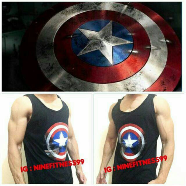 Singlet เสื้อฟิตเนสยิมฟิตเนสลายกัปตันสีดํา L02