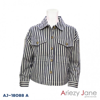 Ariezy Jane แจ็กเก็ตทรงสั้นริ้วเทาครีม AJ-18088 A