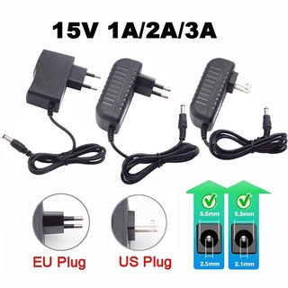 อะแดปเตอร์ชาร์จพาวเวอร์ซัพพลาย AC 110V 220V เป็น DC 15V 1A 2A 3Amp EU US สําหรับแถบไฟ LED