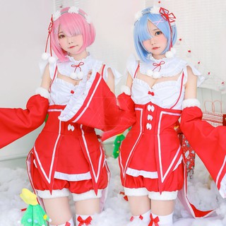 Re:life in a different world from zero Ram Rem ชุดเดรสคอสเพลย์แม่บ้าน สีแดง สําหรับปาร์ตี้ฮาโลวีน