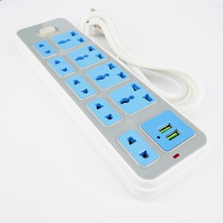 ปลั๊กไฟ แบบ 9 ช่อง 2USB ปลั๊กไฟอเนกประสงค์ PLUG 9 PORT 2 USB สายยาว 3 เมตร