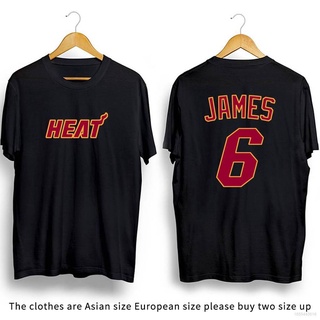 เสื้อยืดคอกลม พิมพ์ลาย NBA Miami Heat LeBron James น่ารัก สําหรับผู้ชาย และผู้หญิง มีสีดํา สีขาว