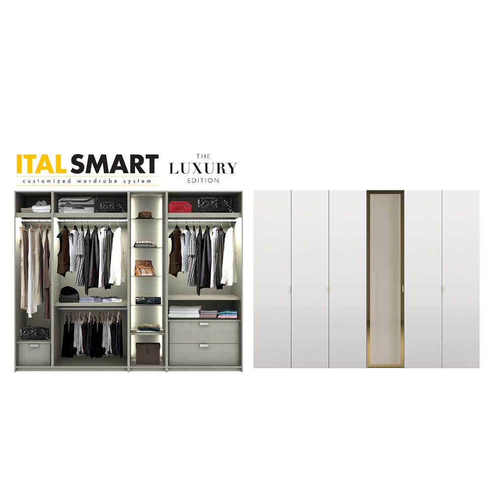 INDEX LIVING MALL ตู้เสื้อผ้า อิตัล-สมาร์ท รุ่น 3.0 LUX11 - สีขาว/กระจกใสสีทอง