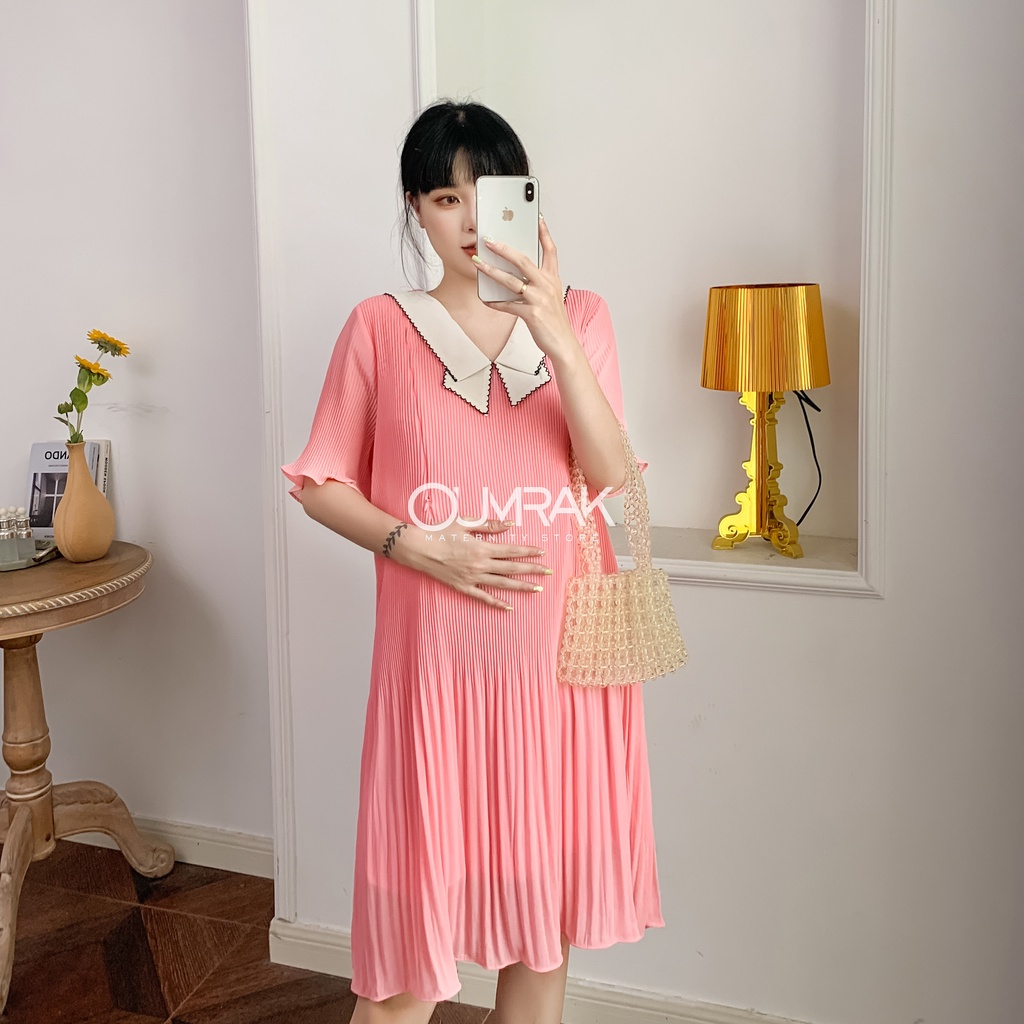 ( อกใหญ่ + มีซับ + ให้นม ) ชุดเดรสคลุมท้อง ผ้าชีฟองอัดพรีท BB1120 - รูปที่ 4