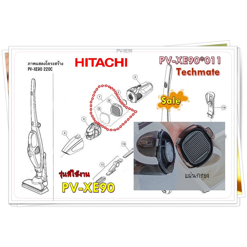 อะไหล่เครื่องดูดฝุ่นของแท้/แผ่นกรองเครื่องดูดฝุ่นฮิตาชิ/PV-XE90*011/HITACHI/รุ่น PV-XE90