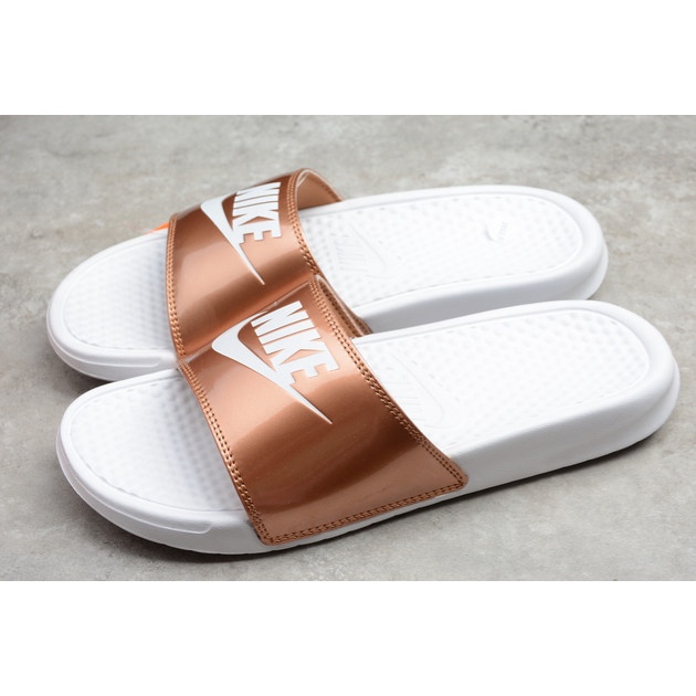 nike benassi white gold