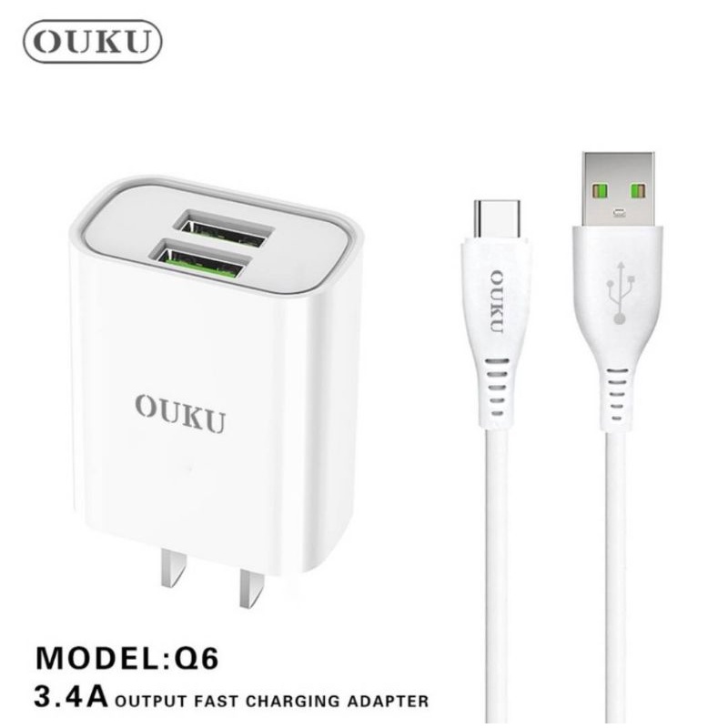 OUKU Q6 ชาร์จเร็ว 2USB 3.4 A หัวชาร์จ/ชุดชาร์จ สำหรับ Micro USB/Type C ของแท้100%