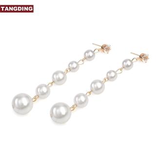 【COD Tangding】Long Tassel Dangle Drop Pearl Earrings Elegant Charming Women Ear Stud