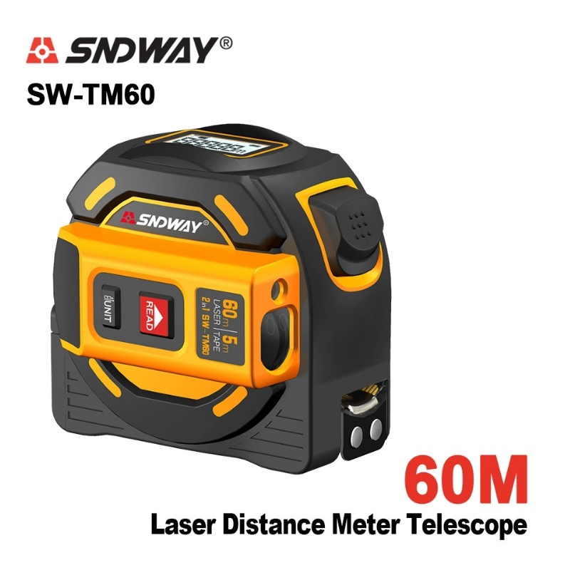 SNDWAY ใหม่เครื่องวัดระยะเลเซอร์เทปเรนจ์ไฟเรนจ์ไม้บรรทัดสำรวจเครื่องมือวัด