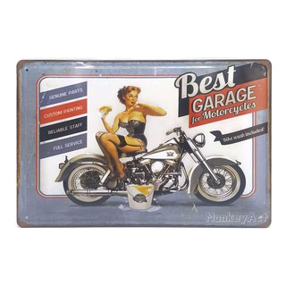 ป้ายสังกะสีวินเทจ Best Garage for Motorcycles (ปั๊มนูน)