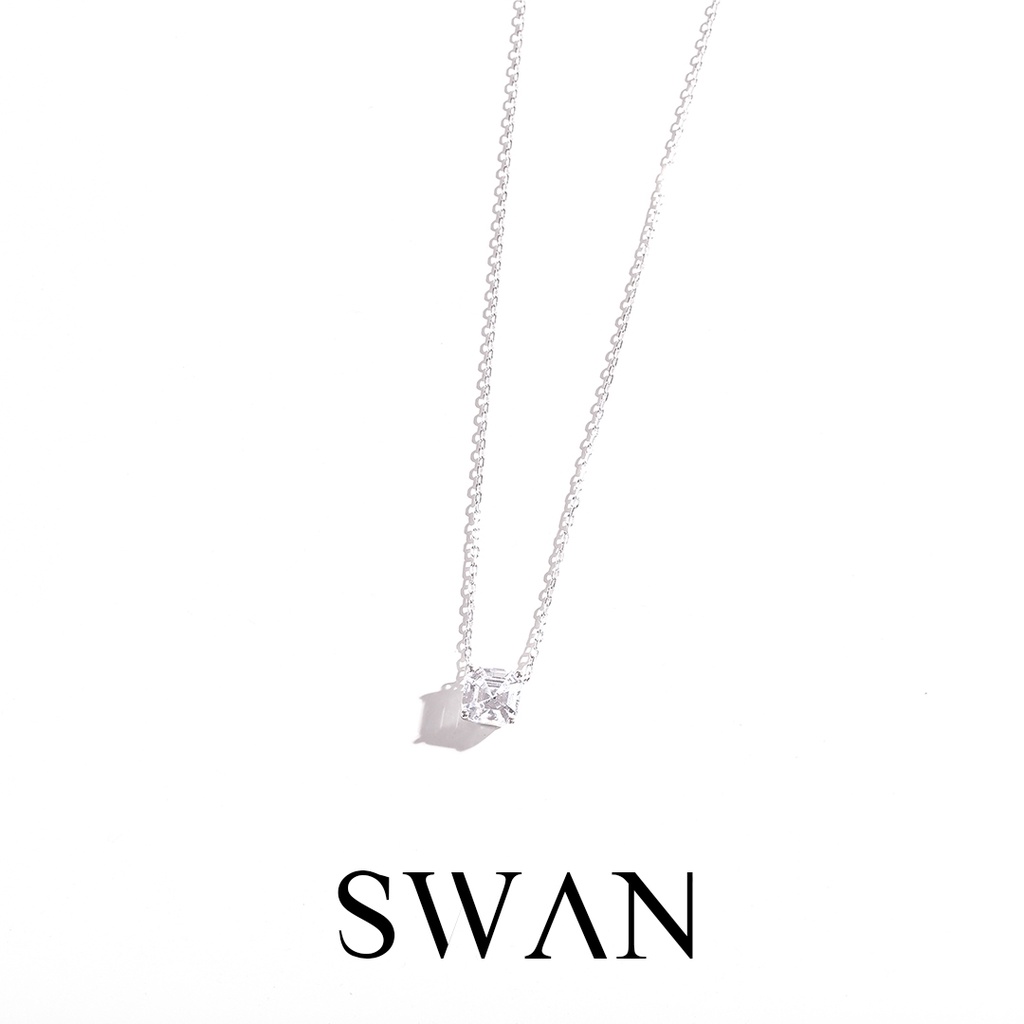 [ส่งด่วนฟรี]SWAN - Asscher Cut Necklace สร้อยคอเงินแท้ ฝังเพชรคิวบิกเซอร์โคเนีย cubic zirconia