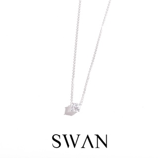 SWAN - Asscher Cut Necklace สร้อยคอเงินแท้ ฝังเพชรคิวบิกเซอร์โคเนีย cubic zirconia