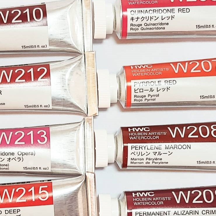 สีน้ำโฮลเบน เฉดสี สีแดง-สีชมพู Holbein Japan artist watercolor Red-Pink 5/15/60ml ホルベインの透明水彩絵具