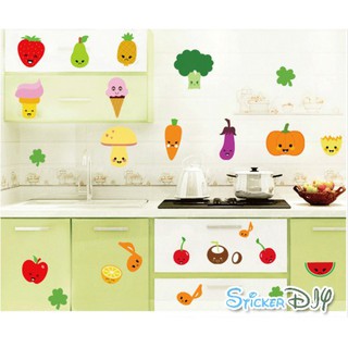 SALE!!! Transparent wall sticker สติ๊กเกอร์ติดผนัง MIX Fruits and vegetables (กว้างFree.xสูงFree.)