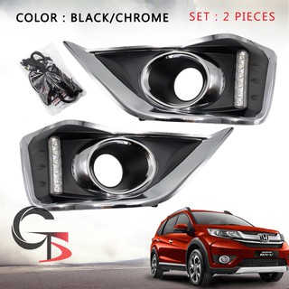 ชุดเดย์ไลท์ LED ครอบไฟตัดหมอก สีชุบโครเมี่ยม+ดำ 1 ชิ้น สำหรับ ฮอนด้า Honda BR-V บีอาร์-วี ปี 2016 - 2017