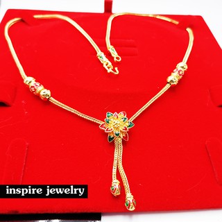 Inspire Jewelry ,สร้อยคอทองลายสี่เสาต่อลายดอกไม้ลงยา ตามแบบร้านทอง ยาว 18 นิ้ว ปราณีตมาก งานแฟชั่น สีทอง สำหรับประดับชุด