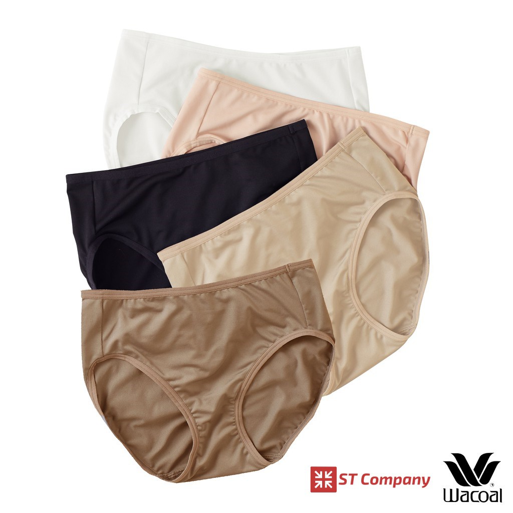 รุ่นยอดนิยม Wacoal Goodly Panty ทรง Half 5 ชิ้น สีดำ-เบจ-เนื้อ-โอวัลติน-ครีม รุ่น WU3287 ขอบเรียบ กา