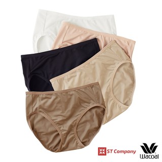 รุ่นยอดนิยม Wacoal Goodly Panty ทรง Half 5 ชิ้น สีดำ-เบจ-เนื้อ-โอวัลติน-ครีม รุ่น WU3287 ขอบเรียบ กางเกงใน วาโก้