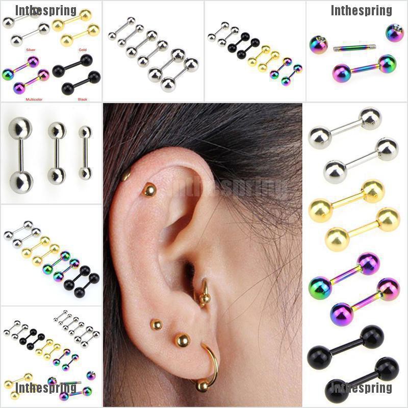 Inthespring ต่างหูสตั๊ด สเตนเลส ทรงบาร์เบลล์ กระดูกอ่อน Tragus Helix